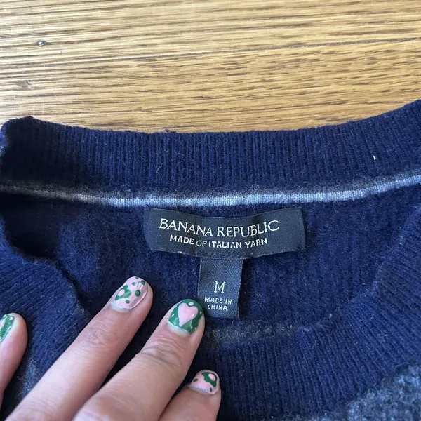 Banana Republic blue and gray wide striped long sleeve pullover sweater size M - Image 3