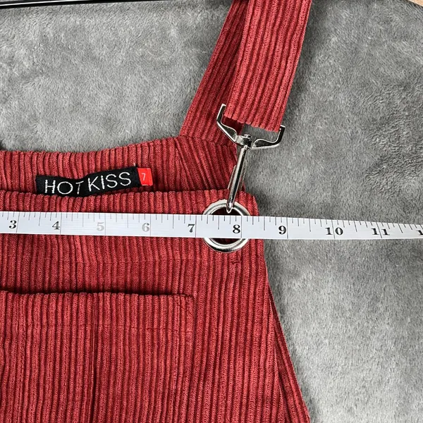 HOT KISS Red Corduroy Overall Dress Juniors' 7 Y2K Academia Preppy Buckle Mini - Image 6