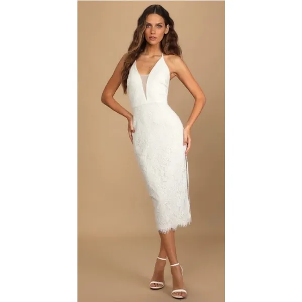 Lulus Romantic Message White Lace Midi Dress XS Bridal Shower Wedding NWT - Image 3