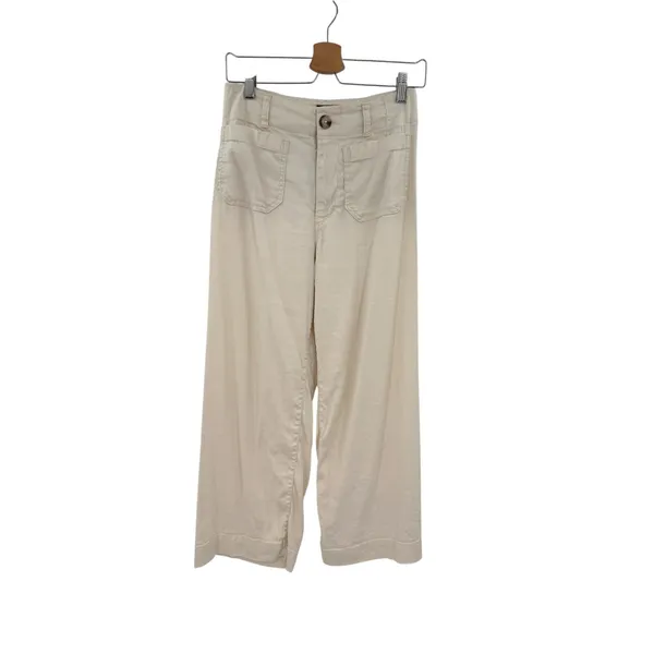 Anthropologie Maeve Colette Linen Wide Leg Cropped Pants Ivory Cream Size 26 - Image 3