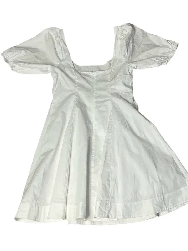 STAUD Laelia Mini Dress White Cotton Lined Puff Sleeves Size 8 - Image 8
