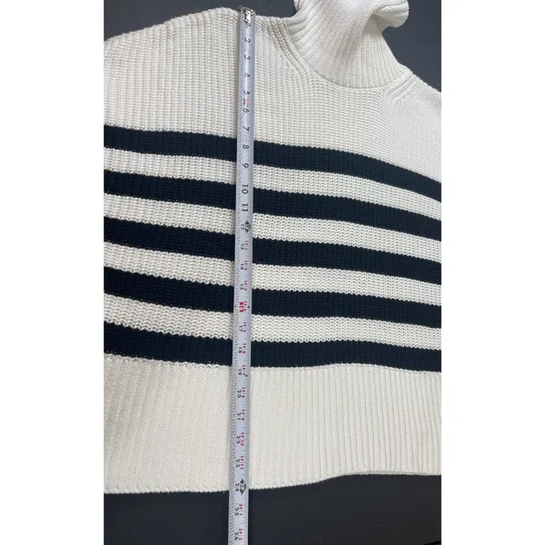 Quince Organic Cotton Striped Turtleneck Sweater Ivory Black Oversized XL - Image 10