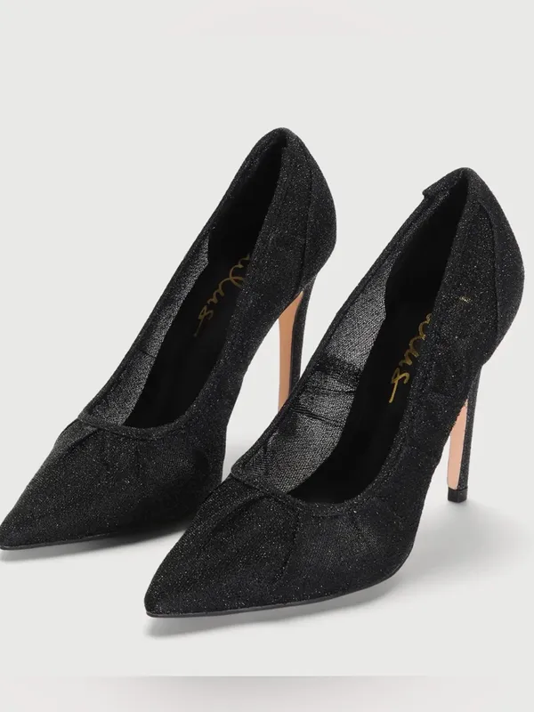 NWOB LuLu’s Megin Sparkle Black Shimmer Fabric Pointed-toe 4” Stiletto Heels 7.5 - Image 2