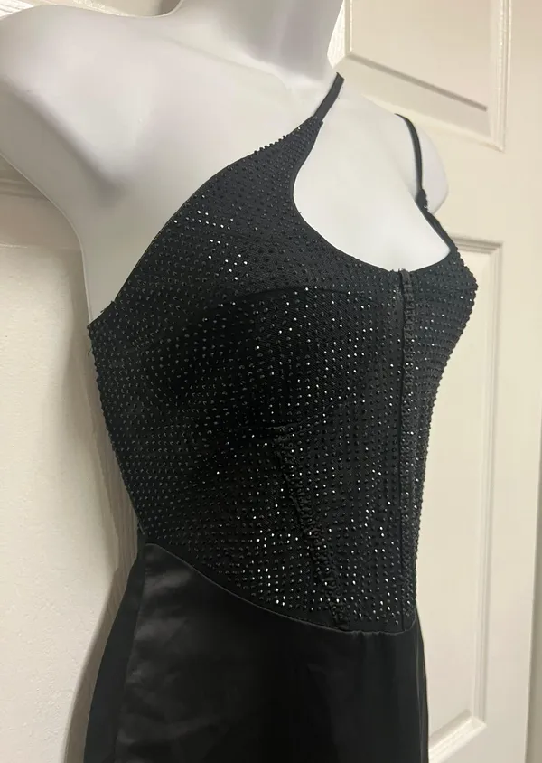 UNBRANDED Black Double One Shoulder Strap Rhinestone Mini Corset Slip Dress - Image 5