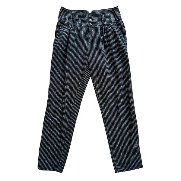 Sundance Amelia Trouser Pant Black White Pinstripe 4 Button Linen Cotton Blend - Image 4