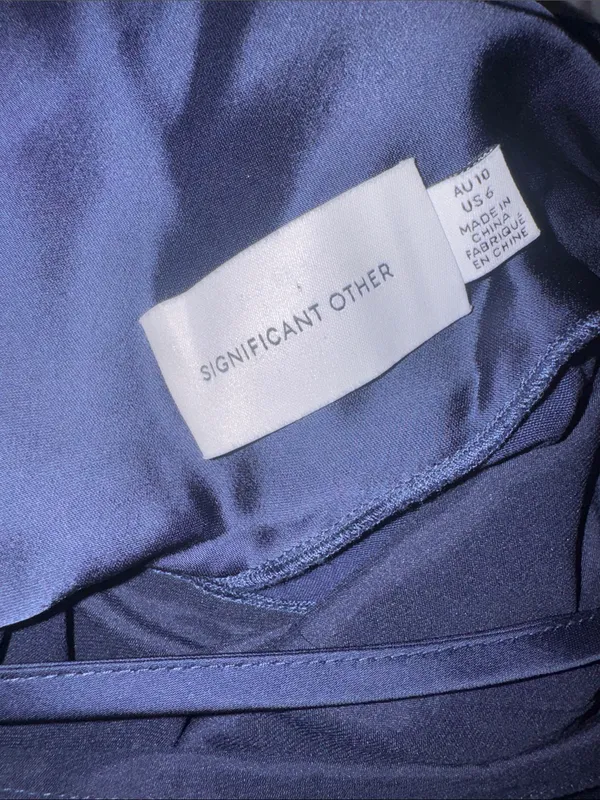 NEW Significant Other Alyssa Pleated One-Shoulder Draped Satin navy Gown Sz 6 - Image 4