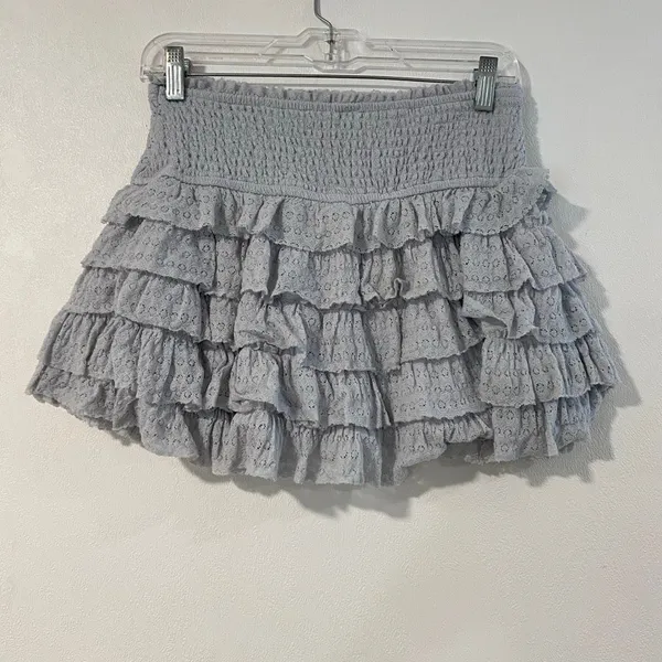 American Eagle Lace Ruffle Mini Skirt Size S Gray Tiered Y2K Romantic - Image 3