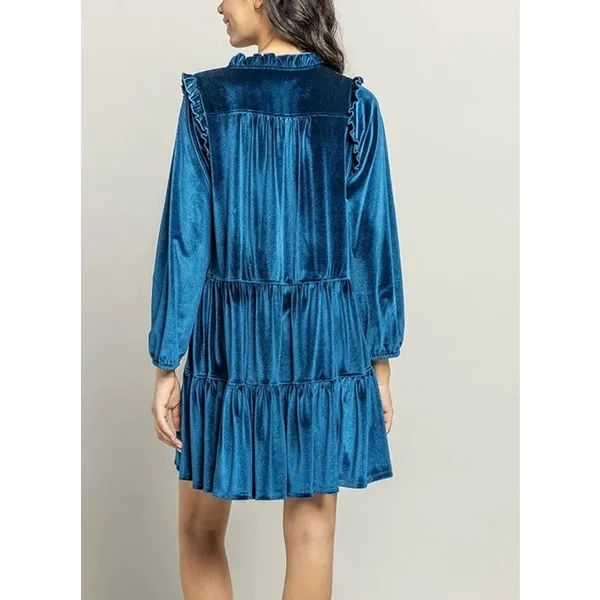Pink Chicken Kalani Crushed Velvet Tiered Dress Womens S Blue Romantic Ruffle - Image 2