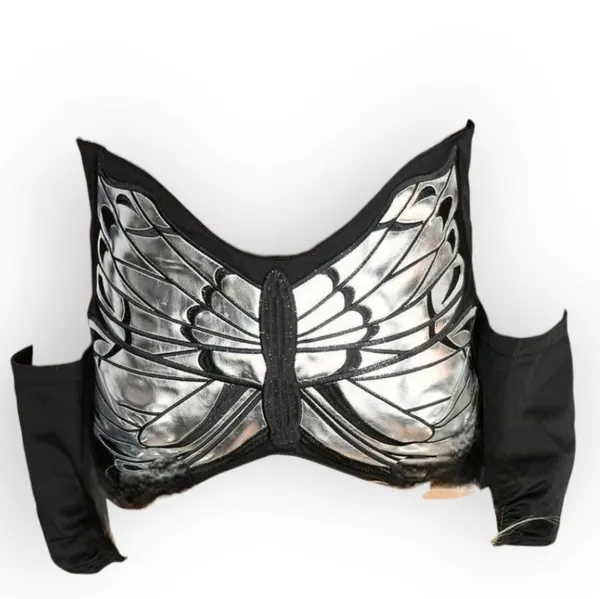 DOLLS KILL CURRENT MOOD joy‎ is fleeting black silver butterfly crop top xs nwt - Image 2