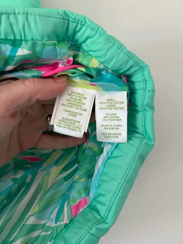 Lilly Pulitzer Isabelle Teal Green Sleeveless Down Filled Puffer Vest S - Image 5