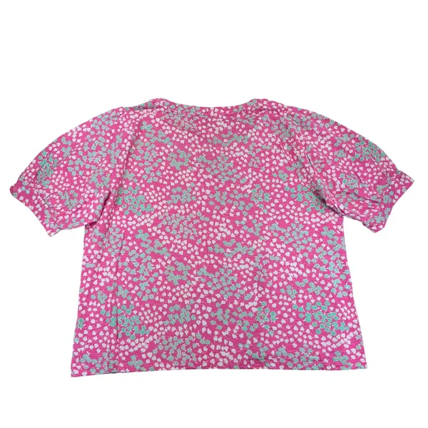 Talbots Plus 2X Pink Floral Slub Knit Short Sleeve Split Neck‎ Tee Shirt Top - Image 2