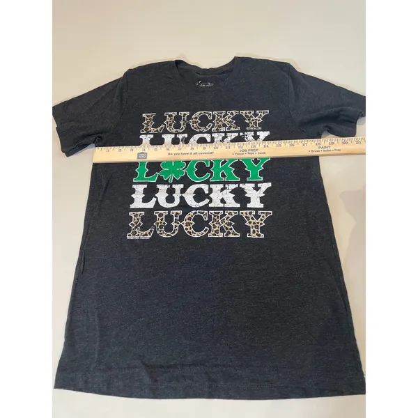 Texas True Threads Lucky Graphic Tee Size M Charcoal Gray Made in USA - Image 3