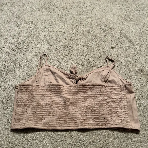 Aerie Smocked Tie Front Crop Cami Top Tan Beige XXL‎ - Image 5