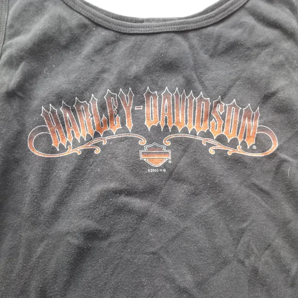 Harley Davidson size large Women's Black Orange Tank Top USA y2k biker moto - Image 3