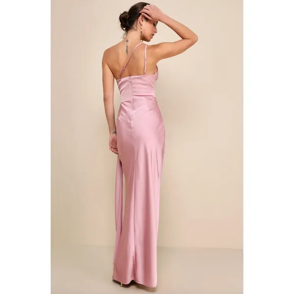Lulus Signature Elegance Rose Satin One Shoulder Maxi Dress Formal Large NWT - Image 2