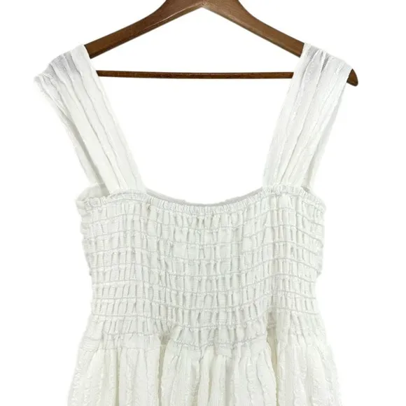 Max‎ Studio London White Midi Dress Women's L Textured Smocked Sundress Resort - Image 5