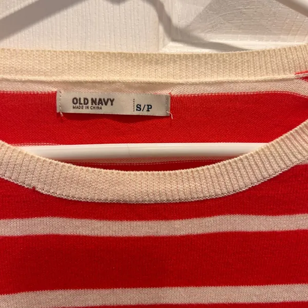 Old Navy Womens Orange Cream Striped Cotton 3/4 Sleeve Pullover Sweater Small‎ - Image 3