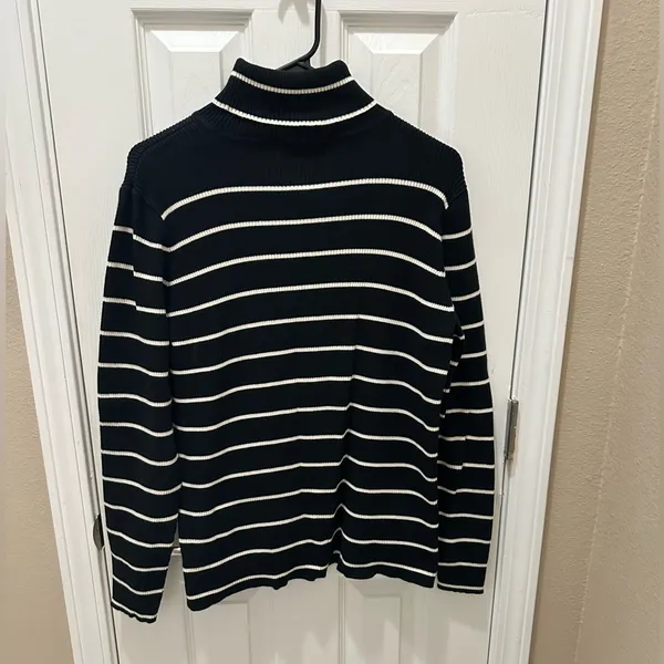 LAUREN RALPH LAUREN ribbed turtle neck sweater size XL black white 100% cotton - Image 3