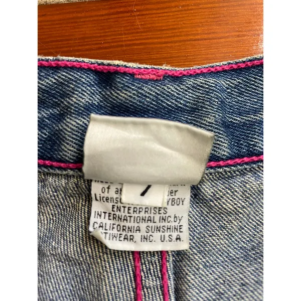 Playboy Bunny Denim Cutoff Shorts Pink Stitch Y2K Made USA Womens 7 - Image 9