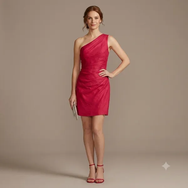 NEW Reformation Ciro One Shoulder Mini Dress 100% Linen Lipstick Red Size 4 - Image 2