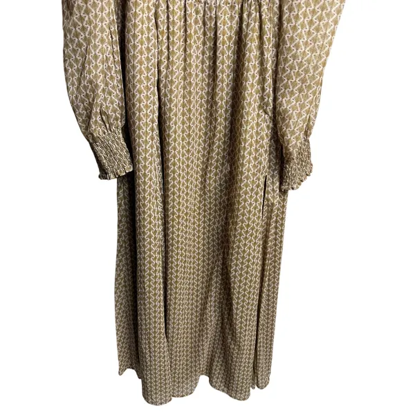 O.P.T Classic Smocked maxi Dress size XL Gold Metallic Square Neck Smocked - Image 5