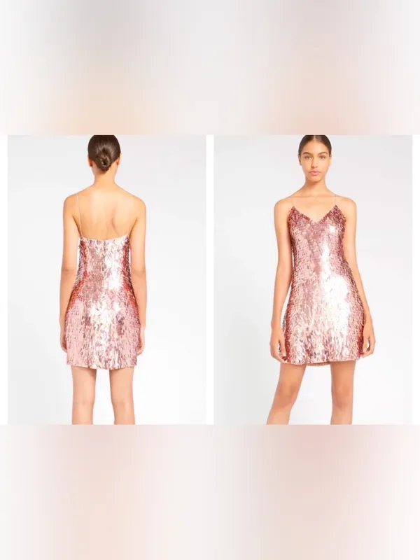 Alice + Olivia Contessa V neck Iridescent Pink Sequin Mini Dress Size XS - Image 3