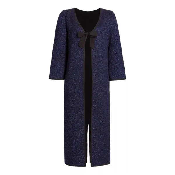 HILL HOUSE Lou Lou Wool-Blend Metallic Tweed Jacket, Midnight, XS - Image 4