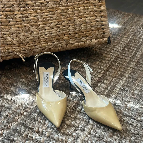 Jimmy Choo Cream Multi-Toned Patent Leather Slingback Heels Size 37.5 - Image 9