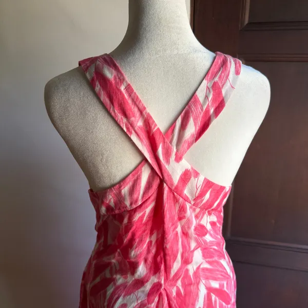 POSTMARK | Anthropologie Pink and white Cotton Midi Cross back High-Low Dress 2 - Image 5