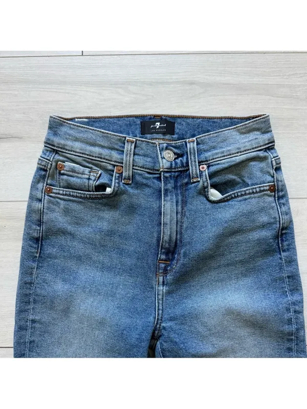 Anthropologie 7 For All Mankind Cotton High Waist Light Wash Ankle Skinny- 24 - Image 5