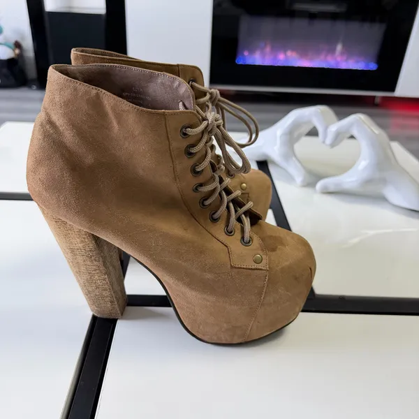 Jeffrey Campbell Lita Suede Platform Booties - Tan (Size 8M) - Image 2