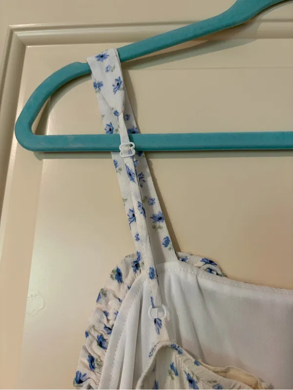 Altar'd State White Summer Dress with Blue Floral Print Size S - Image 5