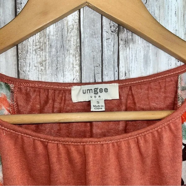 Umgee Orange Mixed Print Floral & Polka Dot Dolman Blouse •Small - Image 4