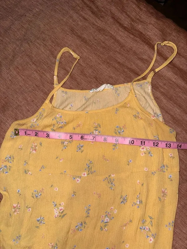 Pink Rose Yellow Floral Spaghetti Strap Tiered Mini Dress‎ - Image 3