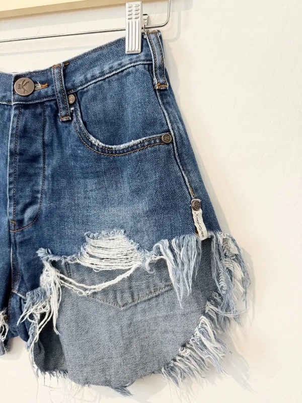 One Teaspoon Shorts Size 23 Blue Moon Le Wolves Button Fly Frayed Retro Indie‎ - Image 4