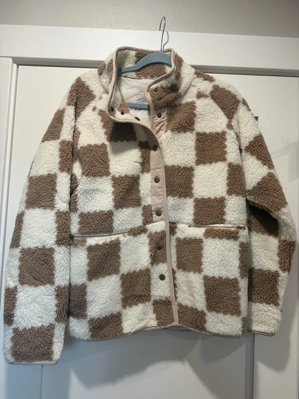 Checkered Sherpa Jacket Brown Size M - Image 2
