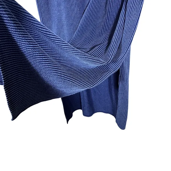 Grace Sleeveless Ribbed Striped Midi Column Dress Navy Blue Minimalist Size L - Image 5
