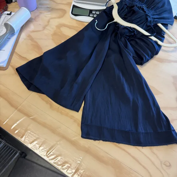 LOFT Satin Sleeveless Halter Neck Wide Leg Jumpsuit Size S 494571 Navy Blue - Image 8