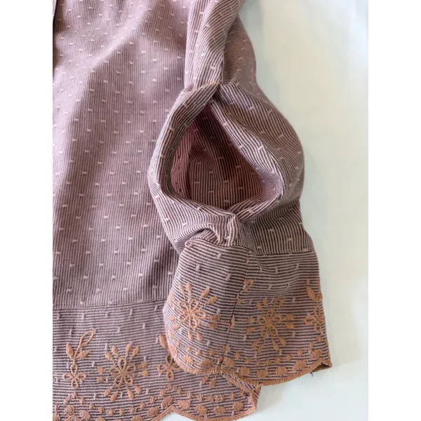 LOGO By Lori Goldstein Embroidered Scallop Hem Blouse Tunic Mauve Cotton‎ Sz Large - Image 6