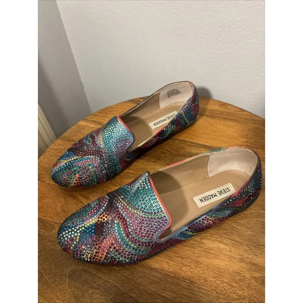 Steve Madden Conccord Rainbow‎ Rhinestone Shoes Slip Ons Flats Women Size 9 - Image 3
