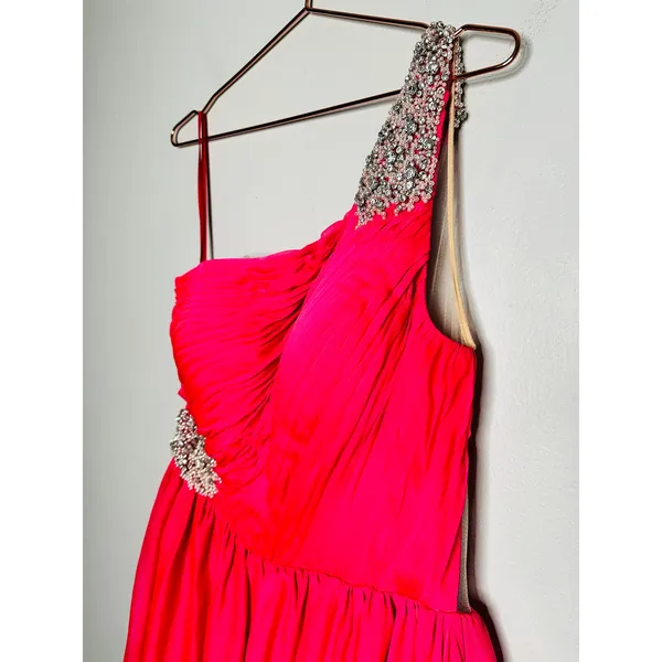 ASHLEYLAUREN Hot Pink Pleated Crystal Pearl Beaded One Shoulder Gown Size 8 - Image 15