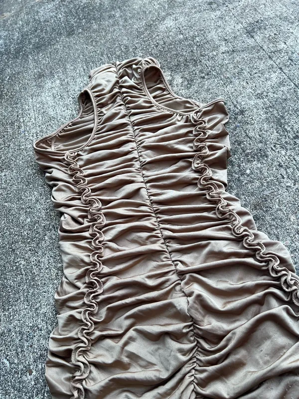 E: Hera Collection Taupe Mock Neck Ruched Bodycon Dress Size S Marks - Image 8