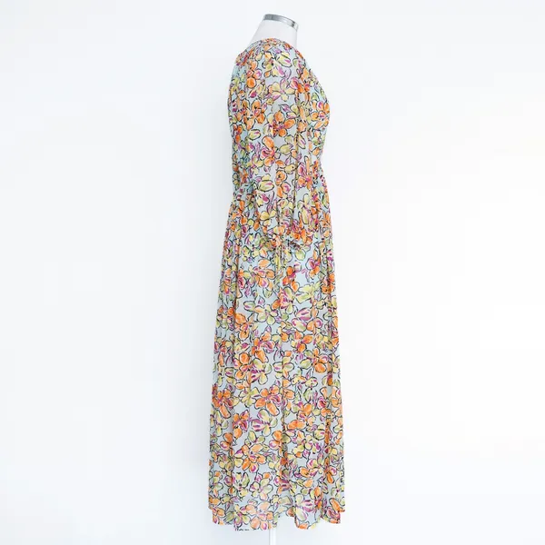 Maje - ‎ Orange Blue Hibiscus Cut Out Maxi Dress - Image 5