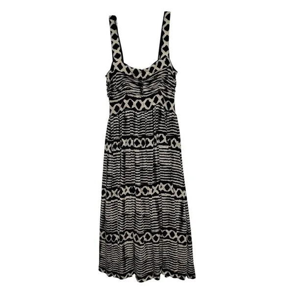 Tracy Reese for Anthropologie Black White Geometric Midi Dress Size Small - Image 3