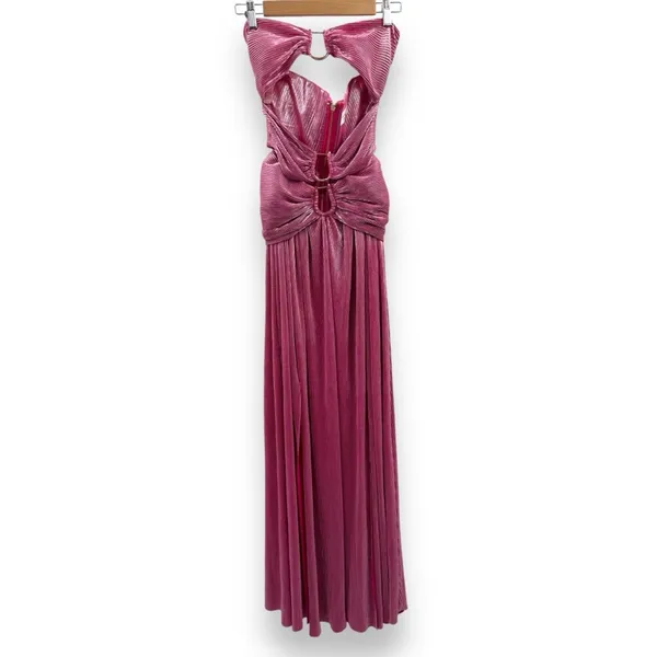 Bronx & Banco Sonny Strapless Cut Out High Slit Maxi Dress Gown in Metallic Rose - Image 3