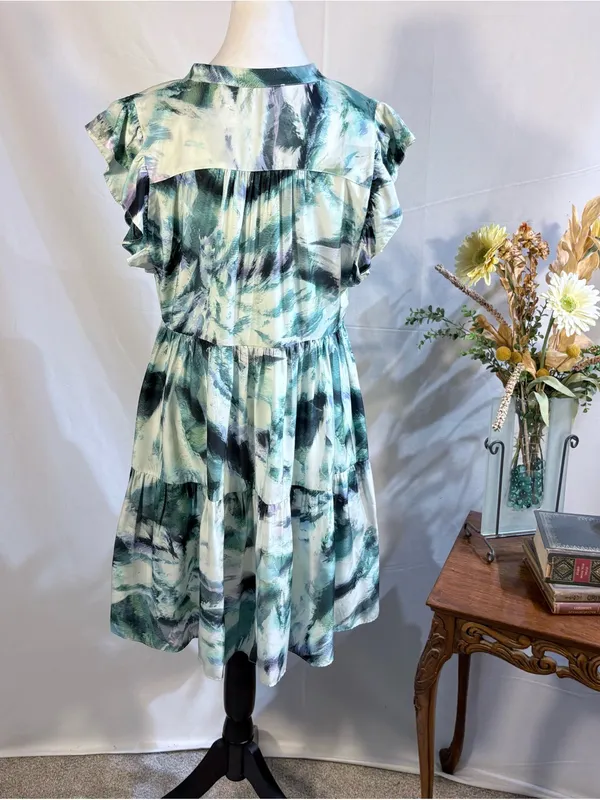 💥Marie Oliver Neelie Abstract Print Silk Blend Button Front Shirt Dress~XS🧡 - Image 5