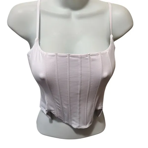 ReoRia Sexy Square Neck Trendy White Clean Girl Corset Crop Top Sz L - Image 6
