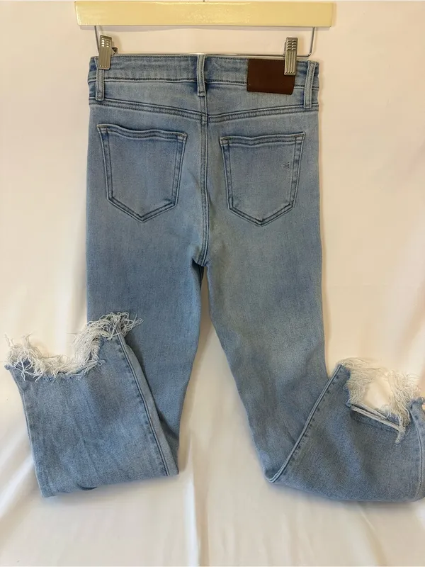 Hidden Light Blue Distressed Flare Jeans with Frayed Hem - Image 2