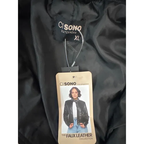 Cisono Black Faux Leather Moto Jacket Womens Size XL Zip Up Mandarin‎ Collar NWT - Image 3