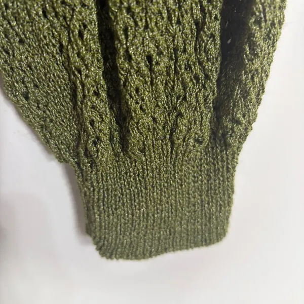 Zara Women Olive Green Open Knit Sweater Metallic Crochet Crew Neck 3859/005 M - Image 2